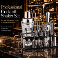 17Pcs Set Shaker Koktail Baja Tahan Karat 304 Dengan Gelas Ukur & Dudukan Akrilik OEM ODM Label Pribadi Perlengkapan Bartender