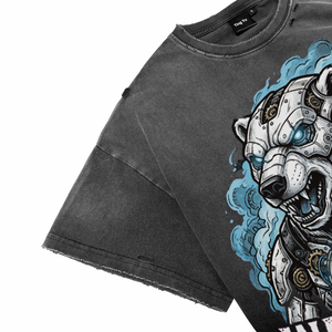 Camisetas de hombre vintage con lavado desgastado, estilo punk, estampado de oso polar mecánico y letras, de manga corta oversize para venta al por mayor - Product Image 4