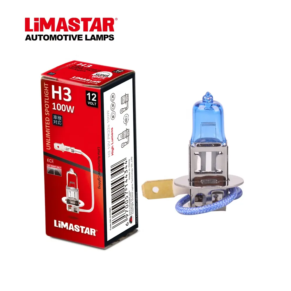 LimastarหลอดไฟฮาโลเจนH3 12โวลต์55วัตต์PK22s Super w Hiteอุปกรณ์เสริมในรถยนต์แสง