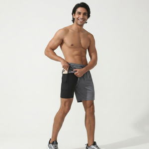 Wholesale 2 in 1 Jogger <b>Shorts</b> Gym Workout <b>Short</b> Running <b>Shorts</b> With Inner Phone Pocket <b>Compression</b> Sport <b>Shorts</b> DDP shipping - Product Image 1