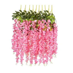 Guirnalda colgante de glicina Artificial, flores de seda, arbusto de flores para boda, fiesta, hogar, jardín, pared, restaurante, decoración