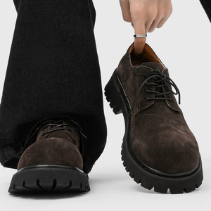 2026 Spring <b>Mens</b> British Vintage Derby <b>Shoes</b> Chunky Sole Height Increasing Suede Casual <b>Work</b> Boots Fashion Leather <b>Shoes</b> - Product Image 4