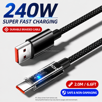 Câble de charge rapide Type C vers Type C transparent 240W Super Flash Charge avec affichage numérique LED et voyant lumineux
