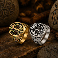 Bague Chevalière JLM Vintage Plaqué Or 18K Arbre de Vie pour Homme en Acier Inoxydable, Amulette Celtique Yggdrasil – Vente en Gros
