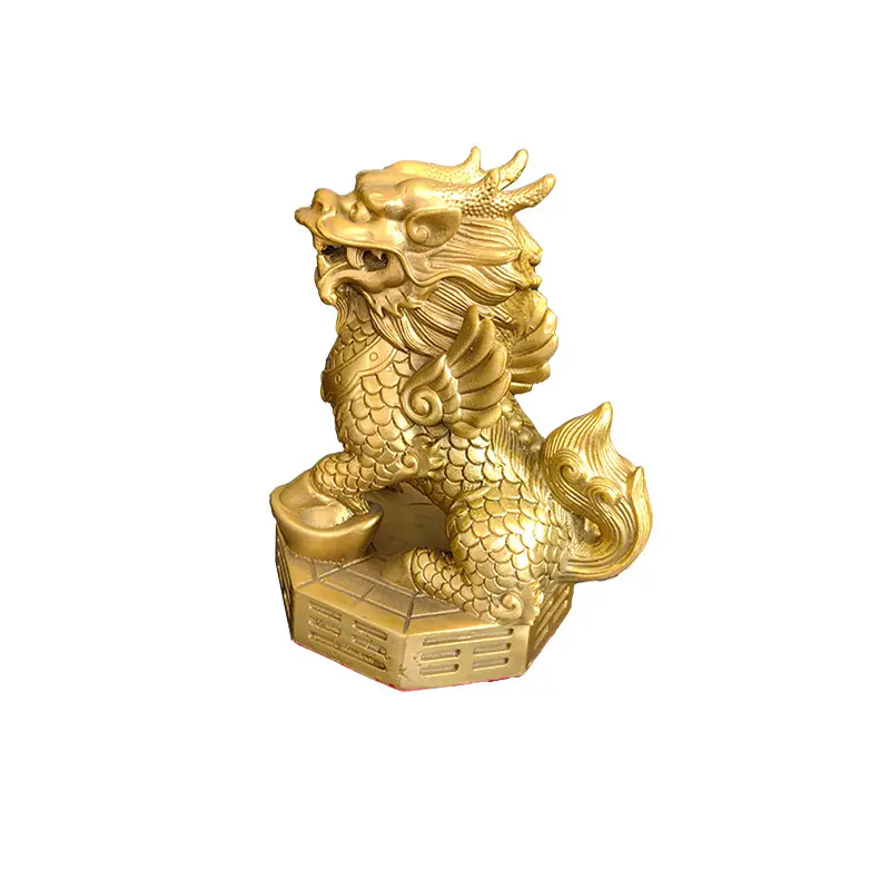 Factory customize copper statue products home fengshui home decor metal golden brass Qilin ornaments treasure animal