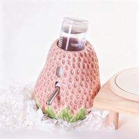 Distributeur d'eau en céramique en forme de fraise avec support pour hamster nain et petit animal de compagnie, accessoire pour cage