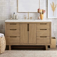 Set Kabinet Kamar Mandi Modern yang Dapat Disesuaikan dengan Meja Batu Alam dan Rak Penyimpanan