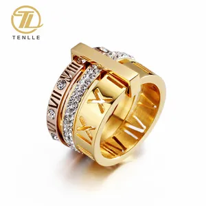 Высокое качество мужские кольца штабелируемые кольца ювелирные изделия инкрустированные циркон из нержавеющей стали римские цифры кольцо для женщин