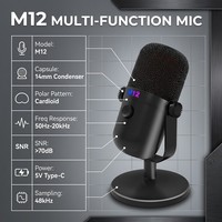 Microphone à condensateur USB professionnel M12 avec éclairage RGB, fonction de sourdine à une touche, micro de jeu pour streaming, podcast, enregistrement en studio