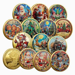 Yeni tasarım noel baba hatıra parası renk kabartma madalyon noel küçük hediye altın ve gümüş kaplama Metal paralar - Product Image 1