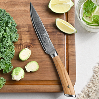 Couteau utilitaire en acier Damas de 5 pouces, ultra-affûté, couteau à éplucher multi-usages avec manche en bois d'olivier, couteau de cuisine professionnel
