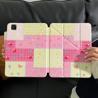 Étui pour tablette iPad Mini de style coréen à motif à carreaux, fleurs et étoiles, Air7 magnétique ProY pliable 10e génération, rigide 13 pouces