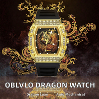 Montre automatique pour homme Tonneau Dragon Chinois Or Rose Diamants Analogique Étanche Mécanique Lumineuse Creuse