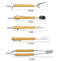 Ensemble d'outils de barbecue de qualité supérieure en 5 pièces avec étui de transport en bambou, kit d'accessoires de barbecue en acier inoxydable avec poignée en bois