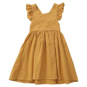 Venta caliente Color sólido Dulce Niñas Vestido Casual Lino Niños Vestido - Product Image 2
