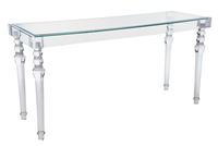 Table console carrée moderne de luxe en acrylique, prix d'usine, avec pieds ronds en acrylique transparent personnalisés, plateau en verre trempé pour salon
