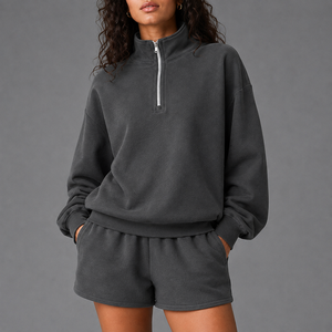 Sudadera Básica para Mujer, Cuello Redondo, Cierre de Cremallera de un Cuarto, Transpirable, de Algodón Suave, Manga Larga, para Uso Diario, Informal - Product Image 5