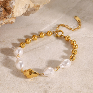 Baroque Style 18K PVD <b>Gold</b> Stainless Steel <b>Beaded</b> <b>Bracelet</b> with Pearl Baroque for Women | Waterproof Hypoallergenic & Non-Fading - Product Image 4