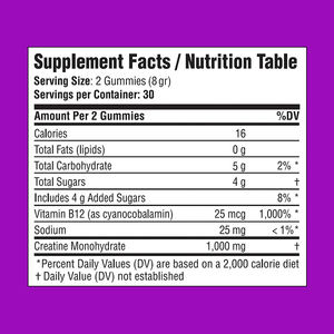 Odm oem creatine monohydrate gummies ויטמין b12 תמיכה צמיחה שריר עוזר להגביר את כוח, משפר את החניכיים התאוששות שרירים - Product Image 2