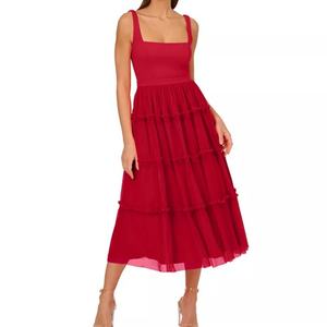 เดรสออกงานสีแดงฤดูร้อนสุดหรู แขนกุด ดีไซน์เซ็กซี่สำหรับผู้หญิงวัยผู้ใหญ่ ทรงยาว - Product Image 1