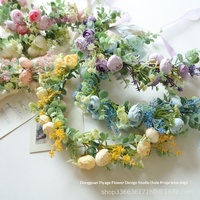 Couronne de fleurs artisanales en polyester style forêt 49 cm pour photographie de mariage et accessoires de voyage - Vente en gros de verdure d'eucalyptus