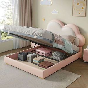 Lit d'enfant, lit suspendu nuage rose pour fille avec rangement, lit de princesse style crème français pour fille, chambre à coucher, lit de fille - Product Image 3
