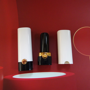 Contenants de rouge à lèvres ovales noirs et blancs avec décorations bouton, en forme de cercle, vente en gros avec logo, emballage cosmétique en ABS - Product Image 3