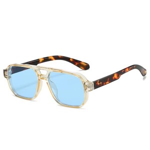 Vintage Double Bridges Men <strong>Square</strong> Sunglasses Fashion Clear Ocean Lens Eyewear Women Trending Rivets <strong>Sun</strong> <strong>Glasses</strong> UV400