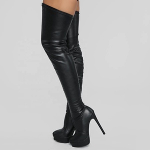 Plateforme de vente en gros : Bottes hautes pour femmes, ajustées, avec fermeture éclair latérale, tige en PU, talon fin, longues, pour femmes, grande taille 43 - Product Image 2