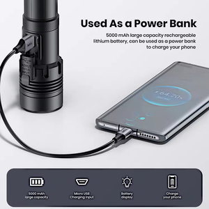 Đèn pin siêu sáng kim loại chống nước zoom tầm xa LED COB chiến thuật mạnh mẽ XHP70 sạc lại được - Product Image 5