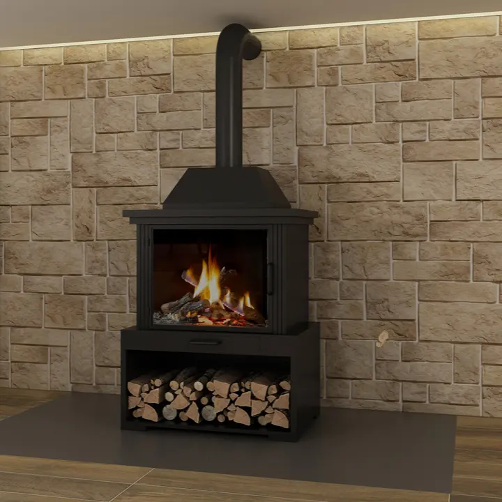 Modern Freestanding Black Indoor Wood Burning Stove Room Heater Fire Surrounds Heating-Equipment Furniture for Winter