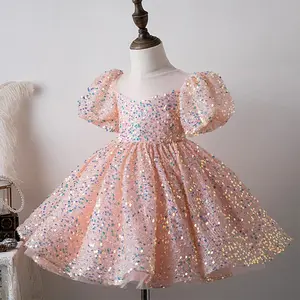 Cemaat parti balo çocuklar zarif Sparkle sequins kıyafet giyim çiçek kız elbise bebek tulum prenses çocuk giysileri