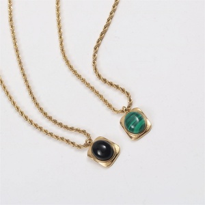 18k Gold Plated Stainless Steel <b>Rope</b> <b>Chain</b> Necklace Women Oval Shape Agate Natural Stone Jewelry Necklaces - Product Image 1