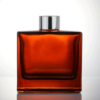 Bouteille diffuseur de parfum rectangulaire de luxe en verre plat 100ML 200ML, conteneur vide personnalisé avec revêtement ambré pour parfum d'ambiance domestique