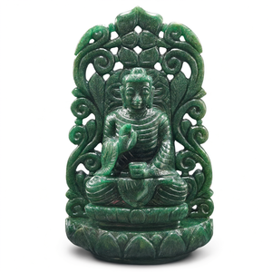 Sculpture de Bouddha sur base en arche en Aventurine vert foncé - sculpture artisanale du Bouddha soucieux et méditant - cristal/reiki - Product Image 2