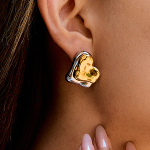 <b>Stud</b> <b>Earrings</b> Geometric Gold <b>Silver</b> Color Block Minimalist Design Fashion Jewelry - Product Image 4
