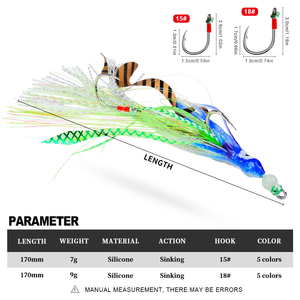 170mm chất liệu Silicone bạch tuộc váy nhân tạo mềm thu hút 5 màu sắc chìm hành động lure lure mực váy với 15 #18 # móc - Product Image 2