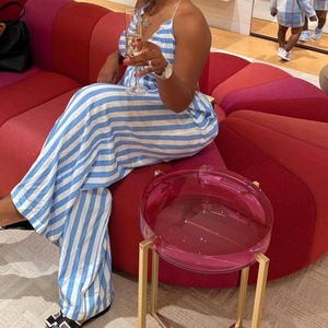 Combinaison décontractée africaine sexy à rayures pour femme, col halter, sans bretelles, col en V, tendance - Product Image 5