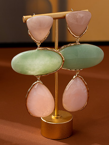 Kaimei 2026 bijoux de mode en gros <span class=keywords><strong>pas</strong></span> <span class=keywords><strong>cher</strong></span> femmes accessoires résine pierres précieuses boucles d'oreilles pendantes 18k or longues boucles d'oreilles géométriques - Product Image 2