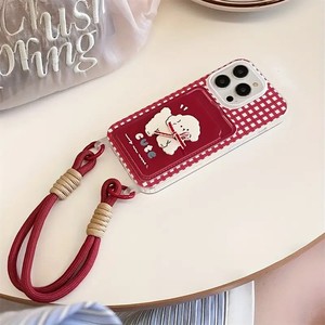 Nouvelle coque de téléphone portable avec porte-cartes et cordon pour <span class=keywords><strong>iPhone</strong></span> 16 Plus 15 17 Pro Max, motif à carreaux rouges et nœud, coque arrière - Product Image 4
