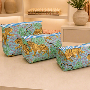 Cheetah Print Vintage Cosmetic Bag Set Zipper Waterproof Eco-Friendly Portable <b>Makeup</b> <b>Case</b> Cotton Material Small Size - Product Image 1