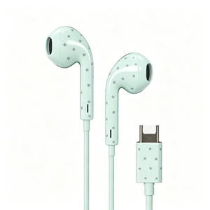 Auriculares con cable tipo C, auriculares internos con cable, conector tipo C, color negro con diseño de puntos blancos, audio estéreo para teléfonos móviles - Product Image 5