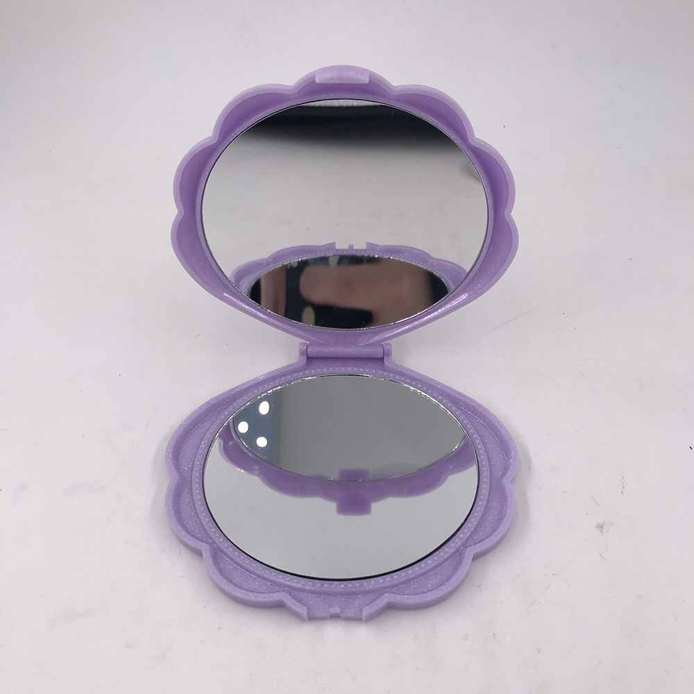 OEM ODM double face en forme de coquille en plastique de maquillage pliant poche miroir compact pour le voyage