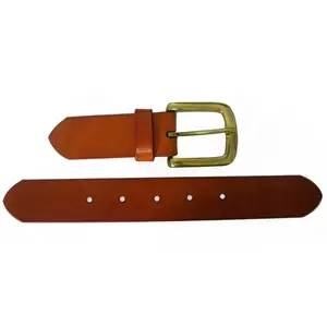 High Quality Belt Accessory Custom Top Grain Genuine Leather Tab with Solid Brass Pin Buckle