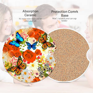 Fleurs papillons voiture porte-gobelet sous-verres accessoires <span class=keywords><strong>de</strong></span> voiture intérieur esthétique absorbant céramique caboteur liège dos décor cadeaux - Product Image 6
