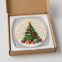 Horloge murale en bois de 25 cm, design arbre de Noël pour salon, horloge ronde imprimée UV