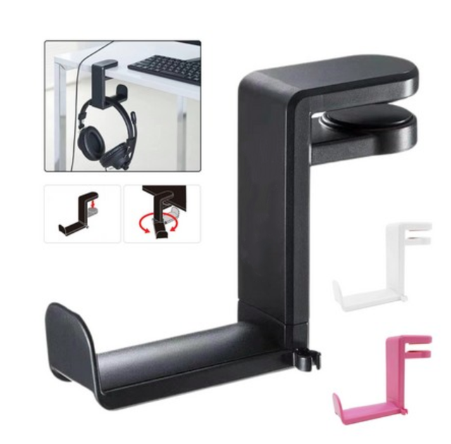 Custom Logo Plastic Rotatable Clip on Gaming Headphone Hook Heavy Duty Swivel Headset Hanger for Desk Office