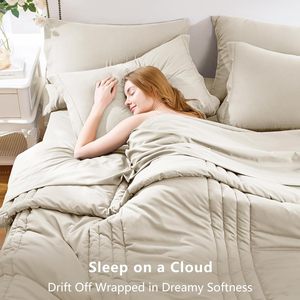 All Seasons Luxury Queen Size Comforter <strong>Sets</strong> 7 Piece Soft <strong>Bedding</strong> <strong>Set</strong> <strong>Beige</strong> Comforter <strong>Set</strong> with Sheets - Product Image 4