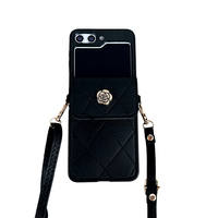 Dompet vertikal Flip tempat kartu casing ponsel Camellia selempang tali bahu untuk Samsung Galaxy zflip5 zflip4 zflip6