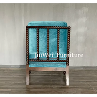American Traditional Navy Blue Velvet Wingback Chair Spindle High Back Accoudoir Solid Wood Leisure Chair for Home Office Living